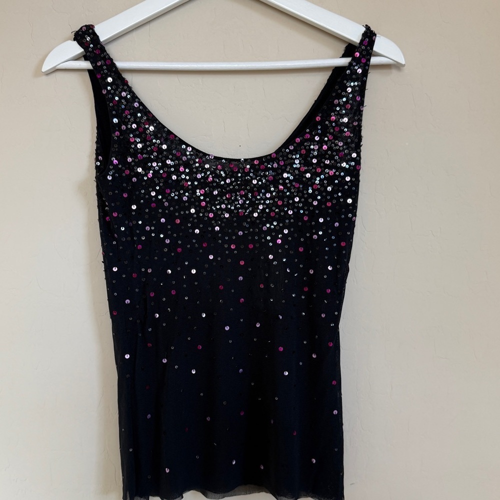 Elegant Black, Purple and Pink Mesh Sequin Women's sleeveless top